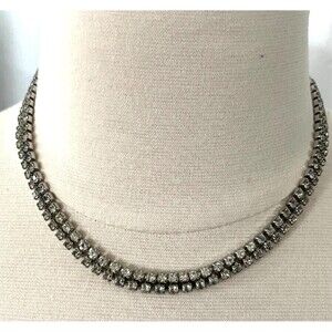 Clear Rhinestone Necklace Choker Double Strand Homecoming Bridal Party Jewelry